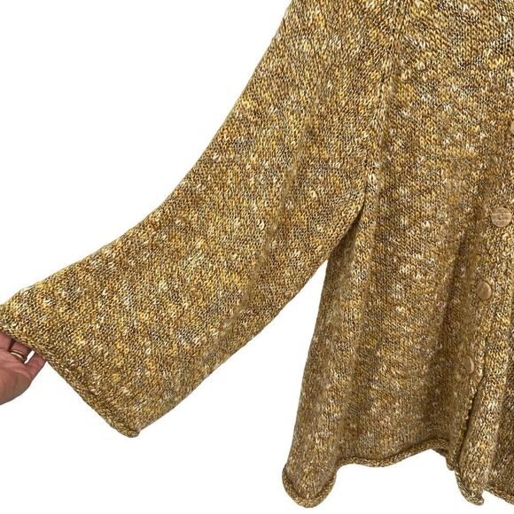 Coldwater Creek Bell Sleeves Wool Blend Cardigan Sweater Yellow Brown XL - Picture 7 of 12